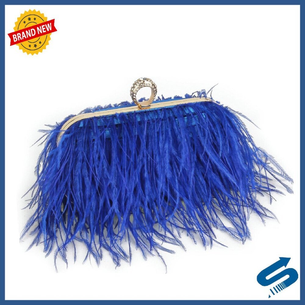 Ostrich Feather Evening Clutch Bag with Detachable Chains, 7"